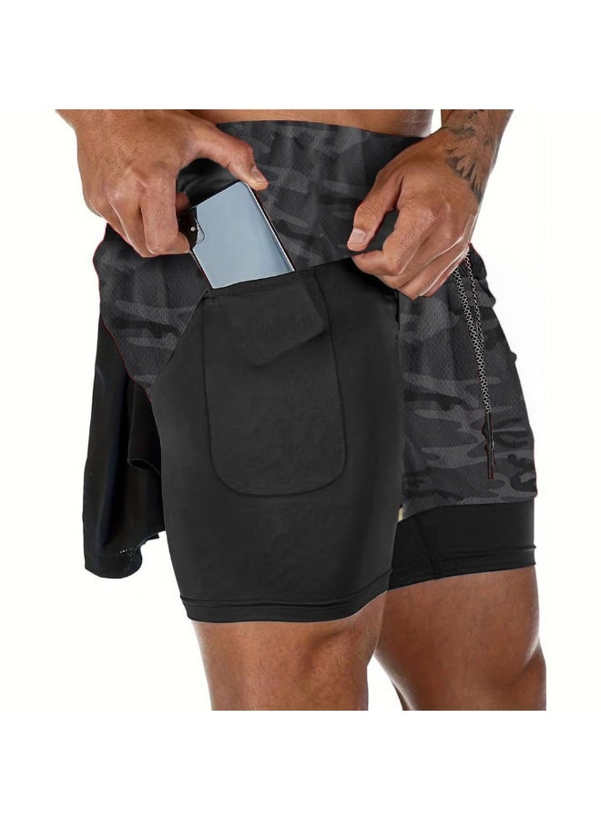 ناكسوس شورتات رياضية للرجال، شورتات رياضية للجري للرجال، شورتات رياضية برباط للرجال، شورتات رياضية فضفاضة بطبقتين وأربعة جيوب - Image 4